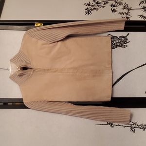"SIX" Beige Leather/Sweater Jacket